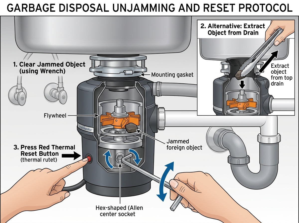 Garbage Disposal Underside Hex Socket & Reset Diagram