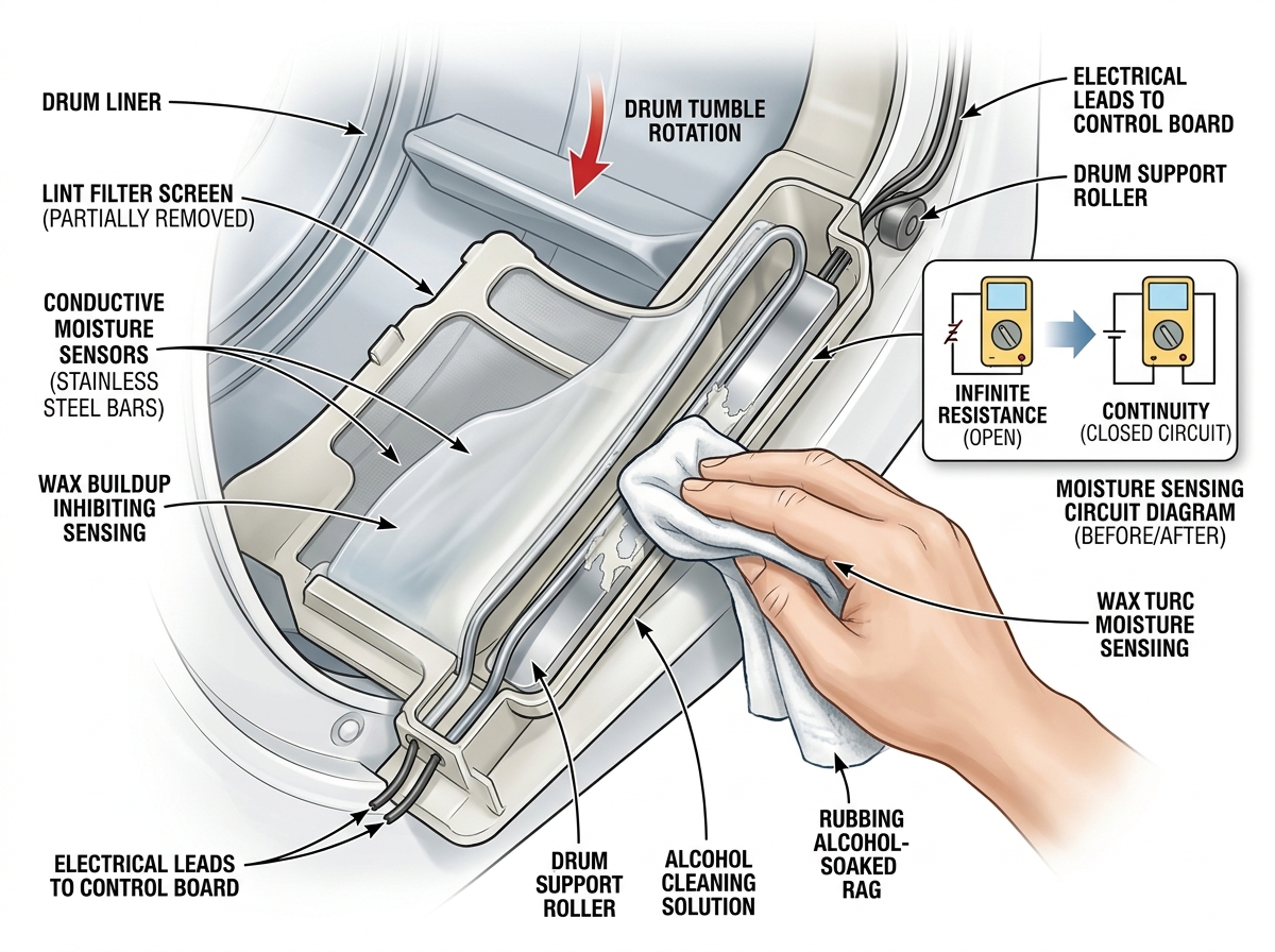 Dryer Drum Front Lint Chute Moisture Sensor Bars Diagram
